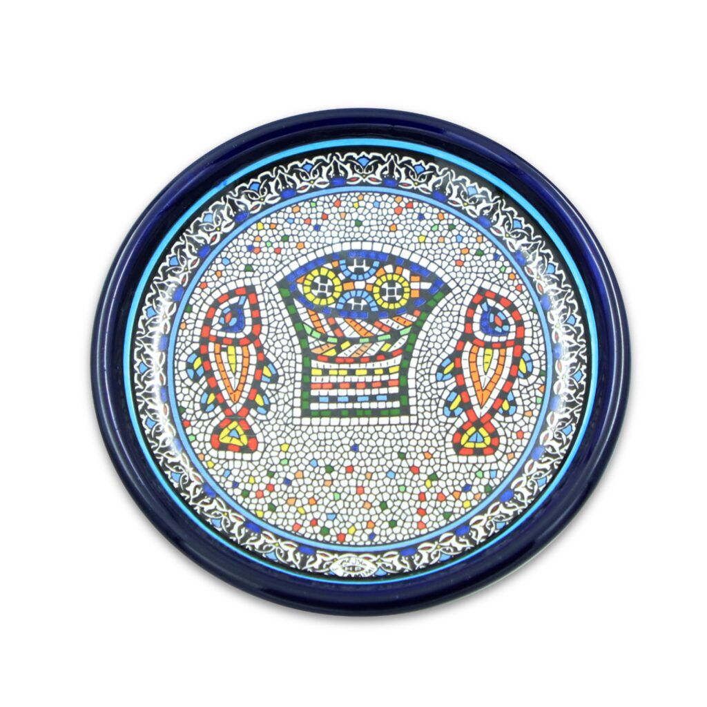 Ceramic Plate, Fish and Loaves Rimmed Plate, small - Galilee Calendars