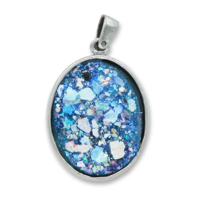 Pendant - Jerusalem in 925 Sterling Silver with Roman Glass Sky , Reversable Roman Glass, with chain - Image 2