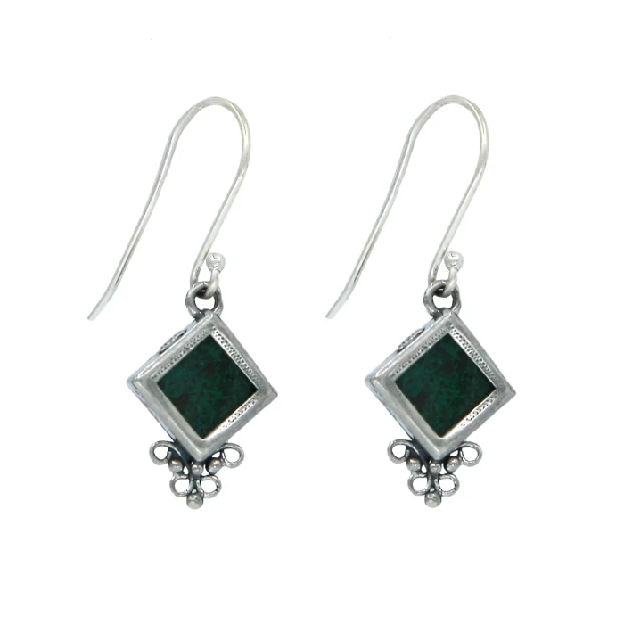 Earrings - Diamond Shaped Eilat Stone and 925 Sterling Silver - Image 2