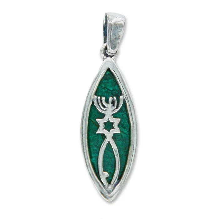 Pendant - Messianic Symbol, Eilat Stone and 925 Sterling Silver, with chain