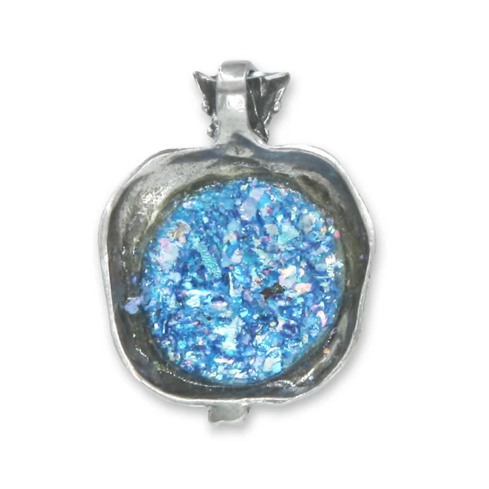 Pendant - Pomegranate in 925 Sterling Silver Set with Roman Glass, with chain - Image 3