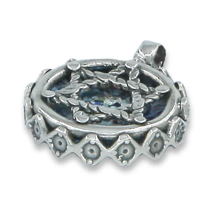 Pendant - Roman Glass Set in Round 925 Sterling Silver with Star of David, with chain - Image 4