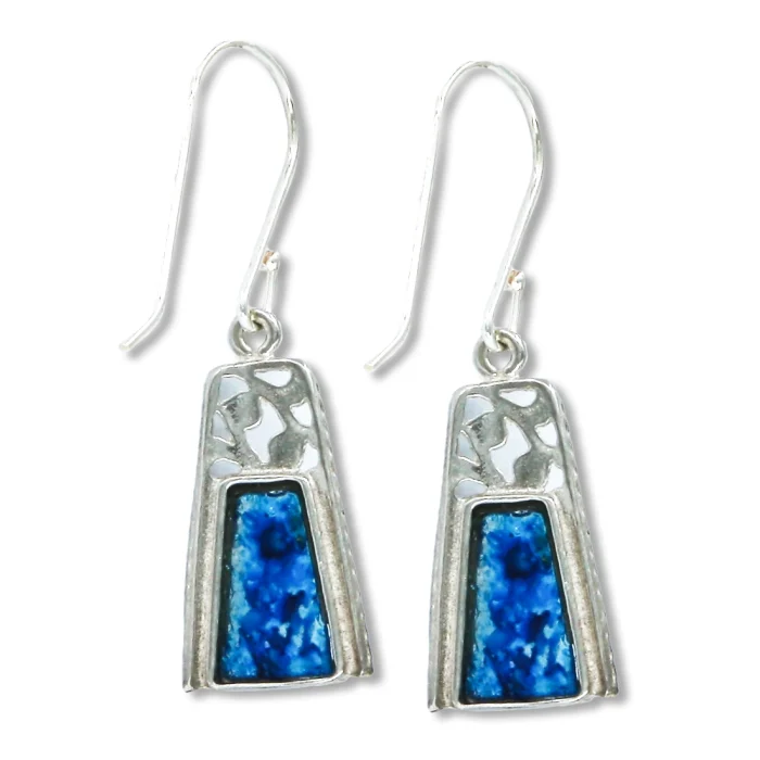 Earrings - Roman Glass, trapezoid shaped with Filigree 925 Sterling Silver - Image 2