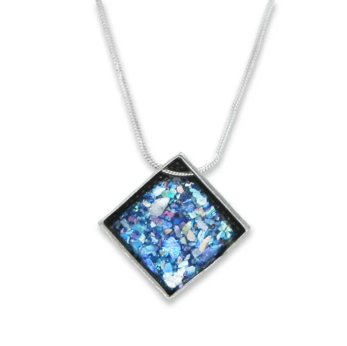 Necklace - Diamond Shaped Roman Glass with 925 Sterling Silver Filigree - Image 2