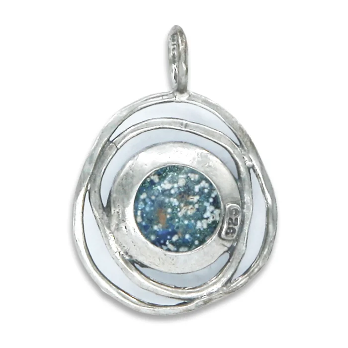 Pendant - Elegant Roman Glass Nested in 925 Sterling Silver, with chain - Image 3