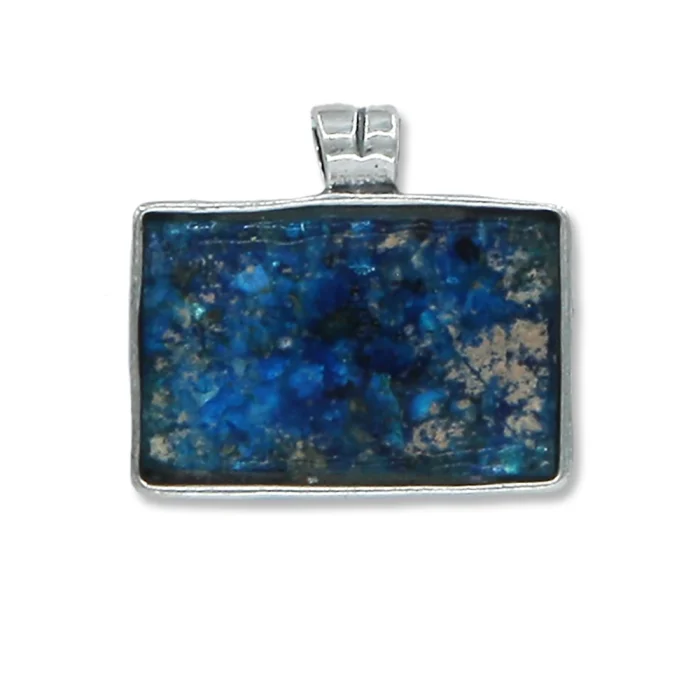 Pendant - Rectangular 925 Sterling Silver Inlayed with Roman Glass - Image 2