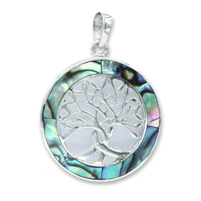 Pendant - Tree of Life, 925 Sterling Silver Framed in Pastel Shell, with chain - Image 3