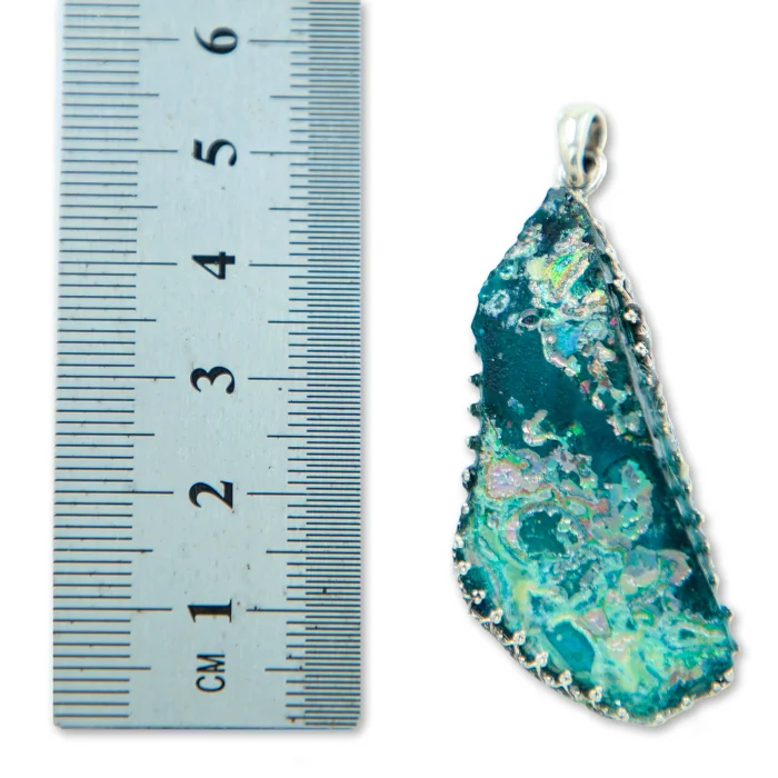 Pendant - One of a kind, Roman glass fragment with 925 Sterling silver Lining filigree, with chain - Image 7