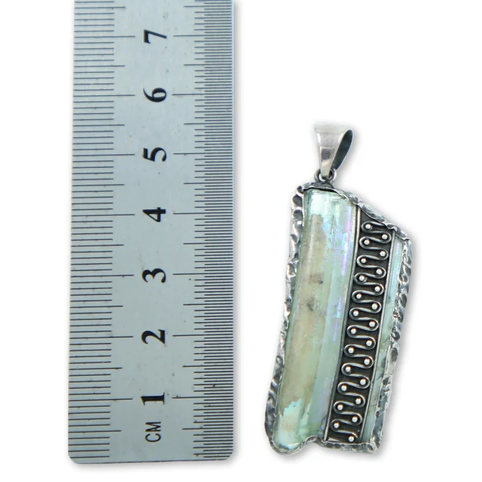 Pendant - One of a Kind, Roman Glass Fragment Set in Artistic 925 Sterling Silver Lining - Image 2