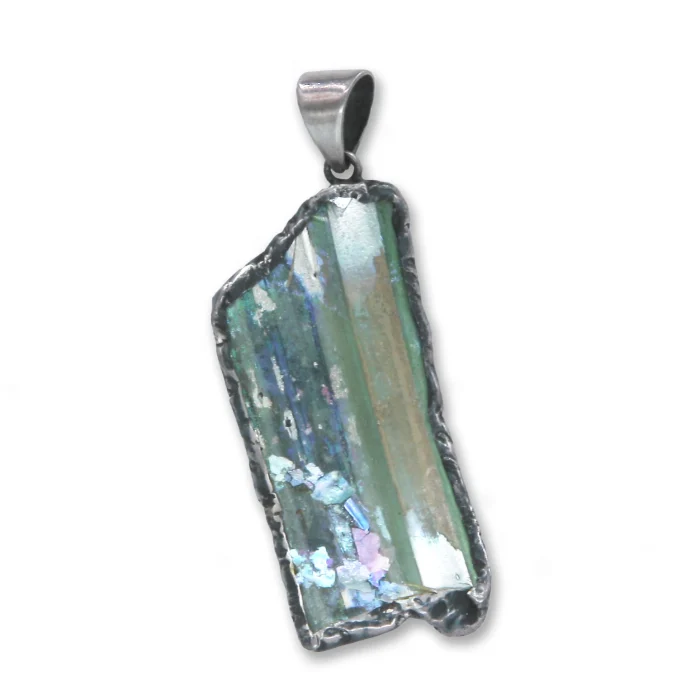 Pendant - One of a Kind, Roman Glass Fragment Set in Artistic 925 Sterling Silver Lining - Image 3