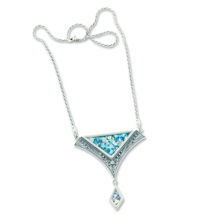 Pendant - Unique Roman Glass Fragments set in 925 Sterling Silver with Intricate Sephardic Filigree Design - Image 5