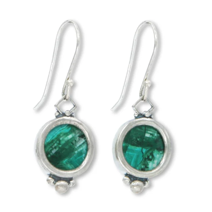 Earrings - Round Eilat Stone Set in 925 Sterling Silver