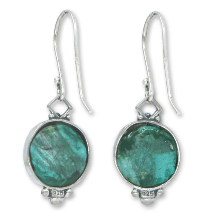 Earrings - Round Eilat Stone Set in 925 Sterling Silver - Image 2