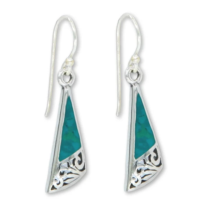 Earrings - Decorative Eilat Stone with Middle Eastern Pattern in 925 Sterling Silver