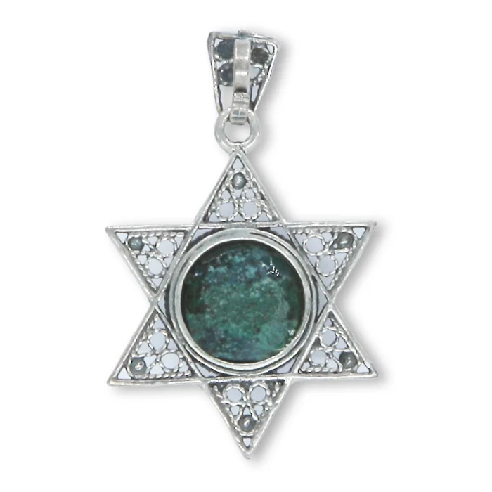 Pendant - Star of David, Filigree 925 Sterling Silver with Eilat Stone in Center - Image 2