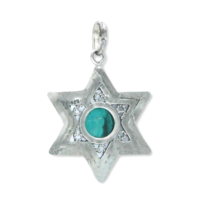 Pendant - Star of David in Triple 925 Sterling Silver with Round Center Eilat Stone - Image 2