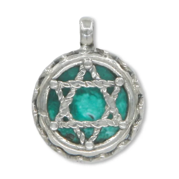 Pendant - Eilat Stone set in 925 Sterling Silver with Star of David, with chain