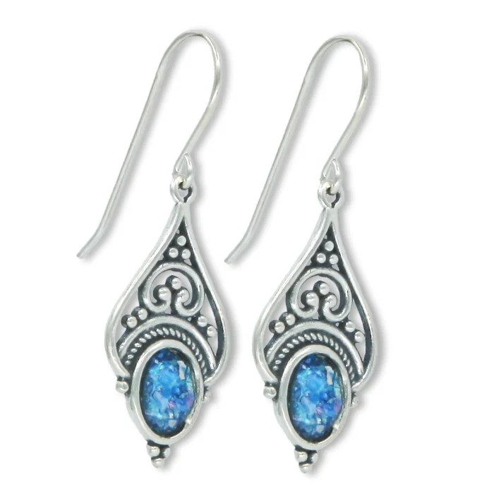 Earrings - Roman Glass and 925 Sterling Silver Teardrop