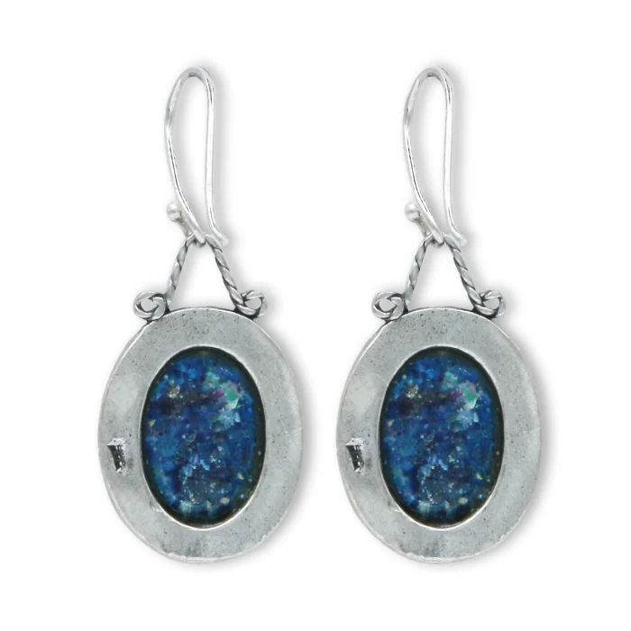 Earrings - Elegant Roman Glass and 925 Sterling Silver Oval Earrings - Image 2