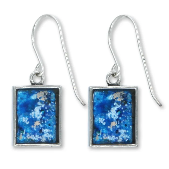 Earrings - Rectangular Cut Roman Glass in Setting of 925 Sterling Silver Earrings - Image 2