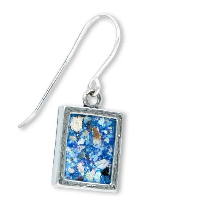 Earrings - Rectangular Cut Roman Glass in Setting of 925 Sterling Silver Earrings - Image 3