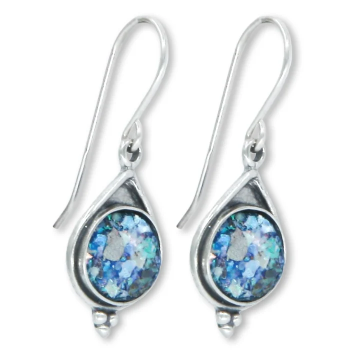 Earrings - Roman Glass and 925 Sterling Silver Teardrop Earrings