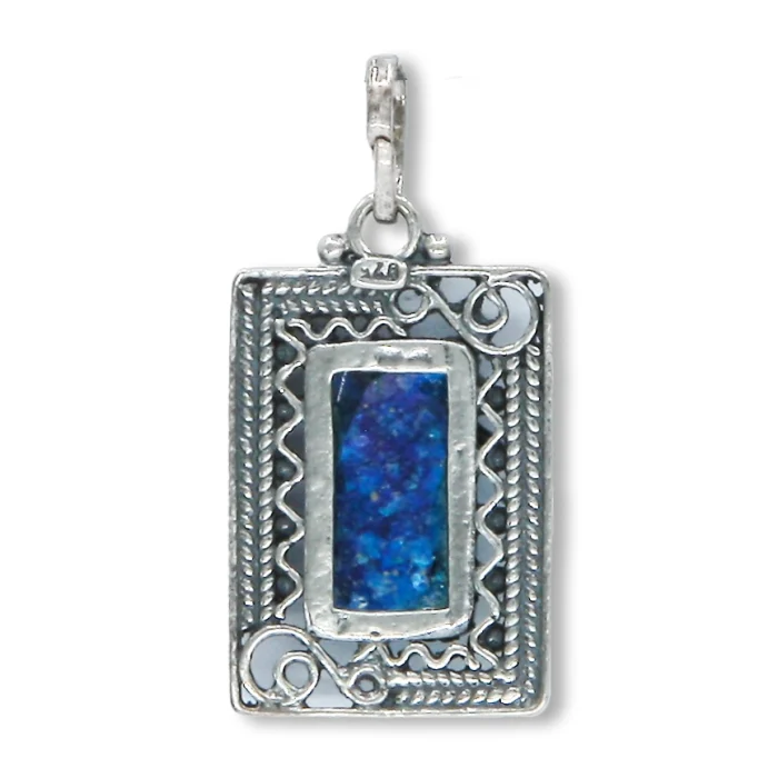 Pendant - Rectangular Roman Glass Framed with Filigree 925 Sterling Silver, with chain - Image 2