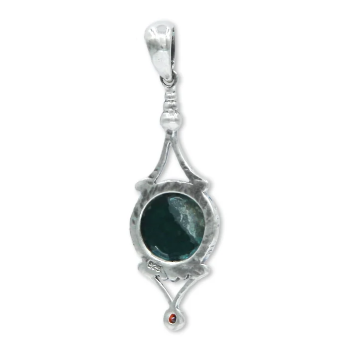 Pendant - Roman Glass Set in Delicate 925 Sterling Silver Design with Garnet - Image 2