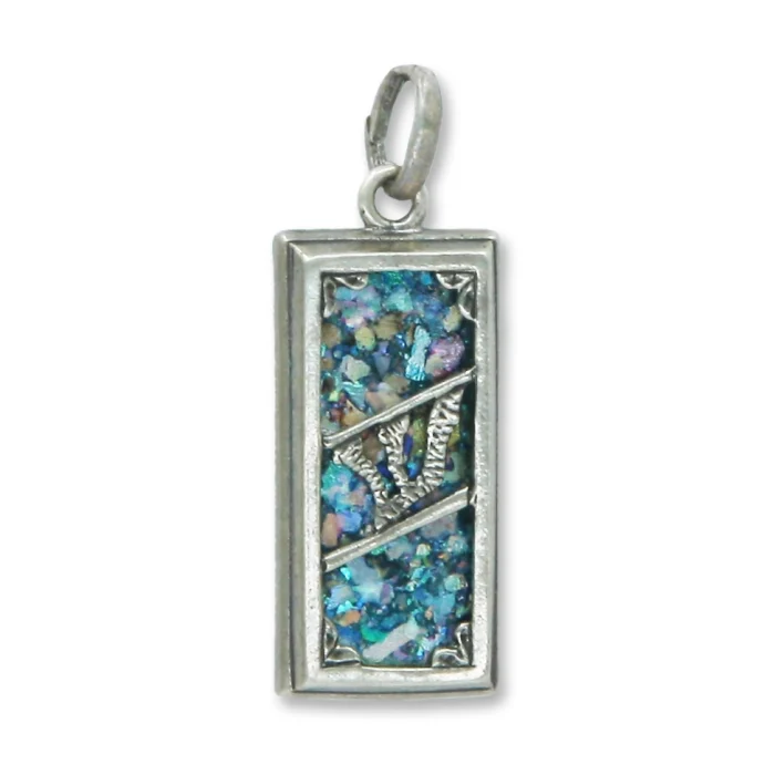 Pendant - Mezuza, Roman Glass Set in 925 Sterling Silver, with chain