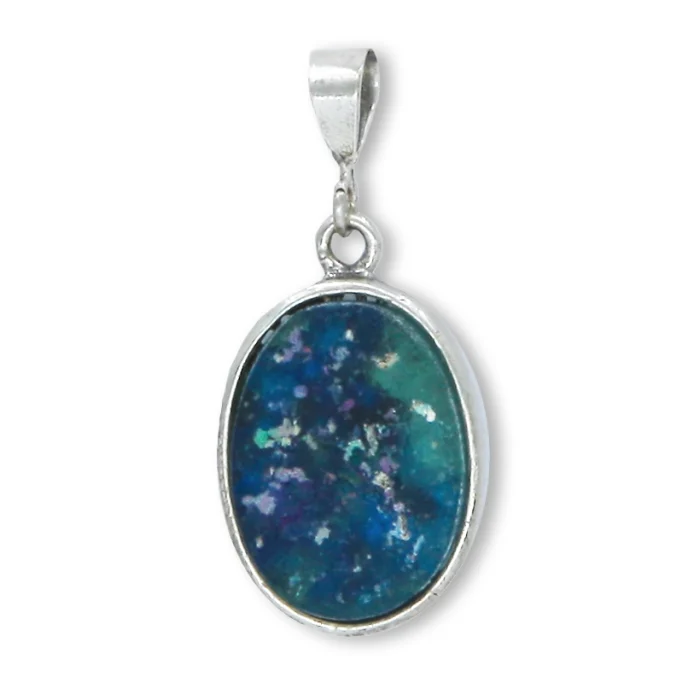 Pendant - Oval 925 Sterling Silver with Inlay of Roman Glass, Reversable - Image 2