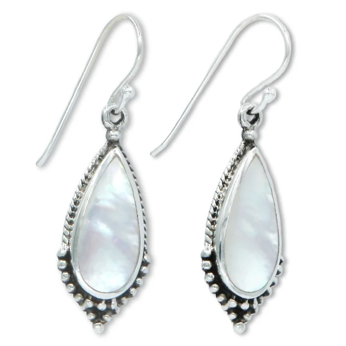 Earrings - Vintage Style Teardrop Earrings in 925 Sterling Silver with White Stone