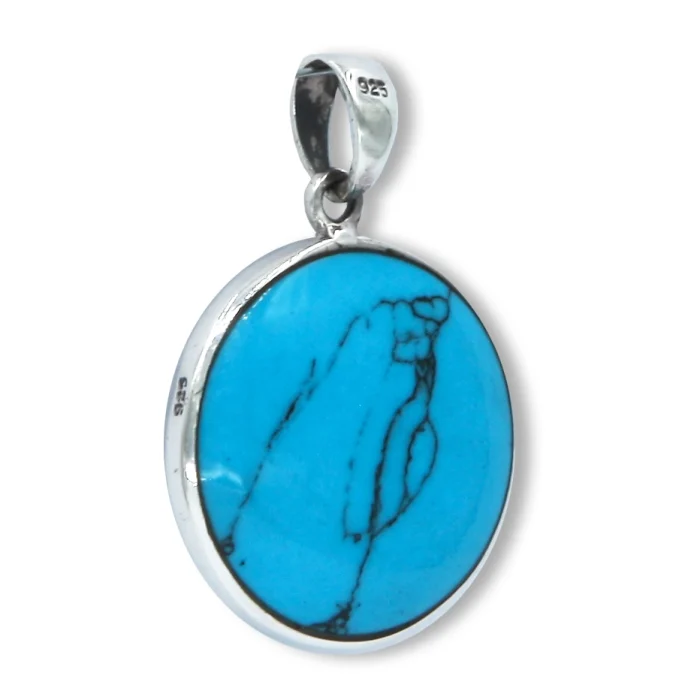 Pendant - Tree of Life, 925 Sterling Silver Set in Beautiful Turquoise, Reversable, with chain - Image 2