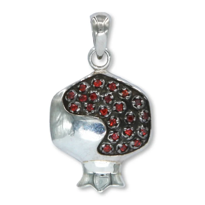 Pendant - Pomegranate 925 Sterling Silver with Garnet Gem Stone Seeds, with chain